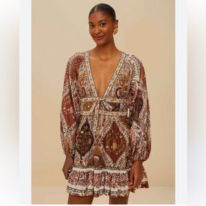 Anthropologie x FARM Rio Rust Floral Deep-V Tie-Waist Maxi Dress